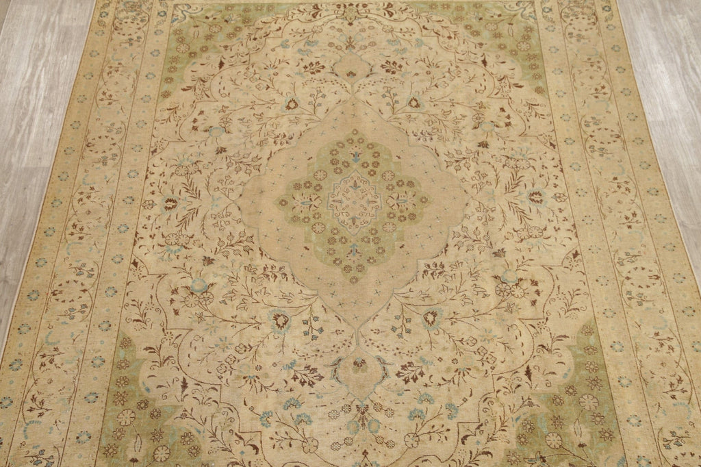 Muted Tabriz Persian Hand-Knotted 10x12 Wool Distressed Area Rug