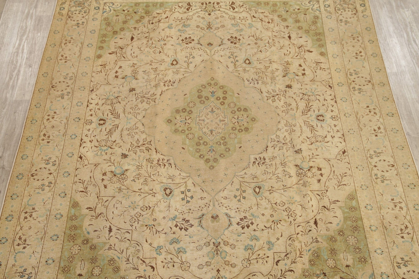 Muted Tabriz Persian Hand-Knotted 10x12 Wool Distressed Area Rug