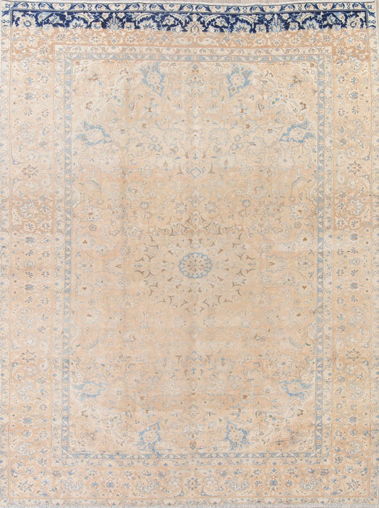 Muted Kashan Persian Hand-Knotted 9x13 Wool Distressed Area Rug