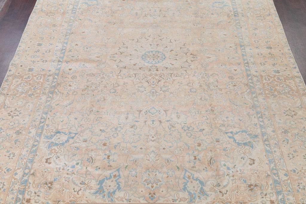 Muted Kashan Persian Hand-Knotted 9x13 Wool Distressed Area Rug