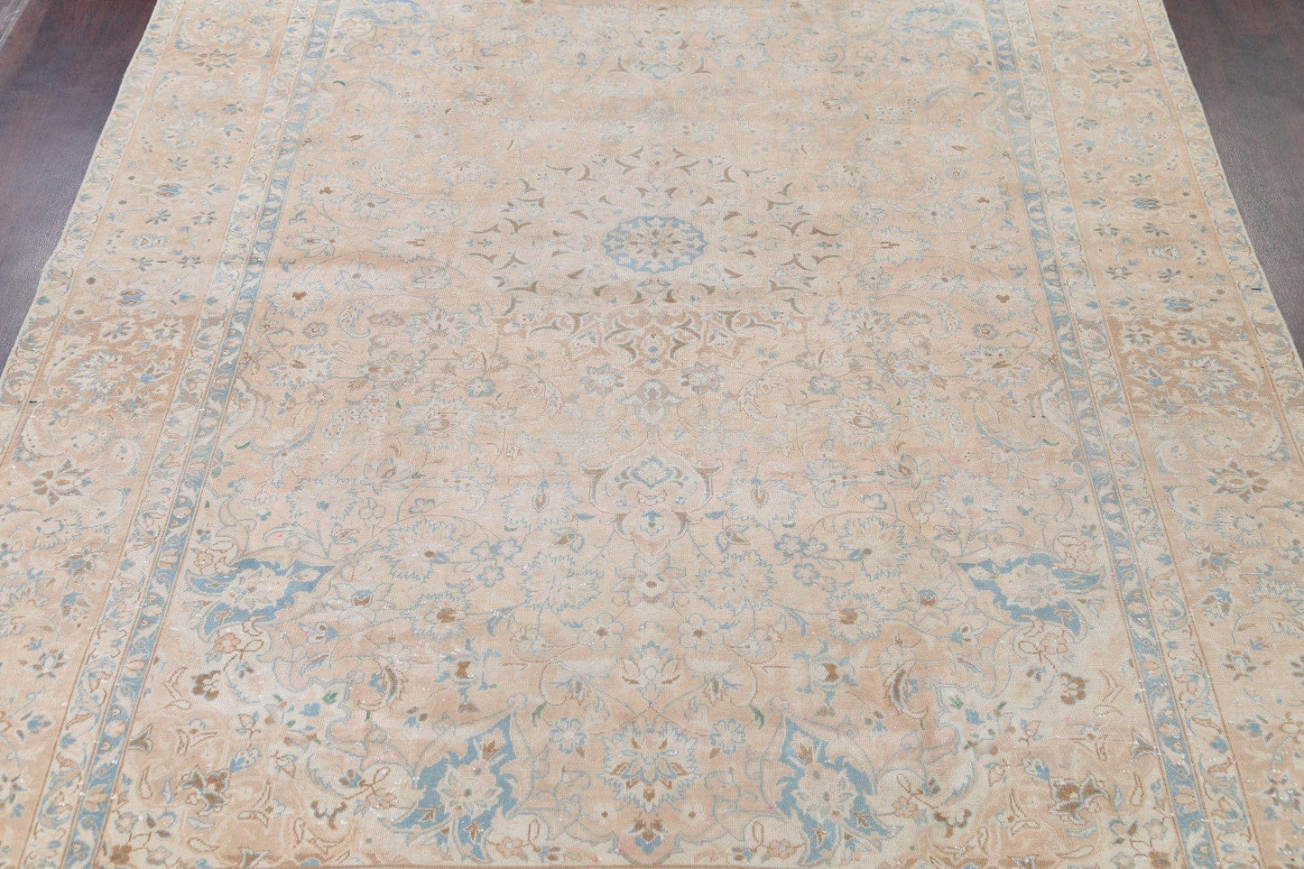 Muted Kashan Persian Hand-Knotted 9x13 Wool Distressed Area Rug