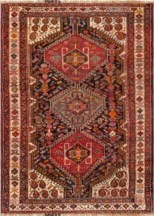 Vintage Qashgaie Colletion Hand-Knotted Lamb's Wool Area Rug- 4' 4" X 6' 9"
