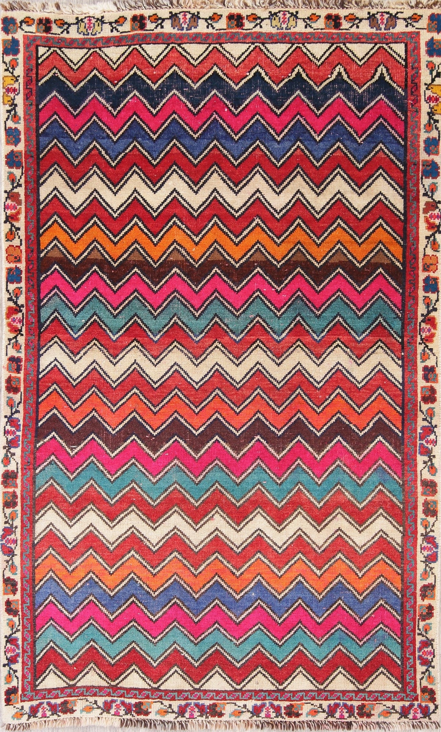 Geometric Gabbeh Persian Hand-Knotted 3x5 Wool Rug