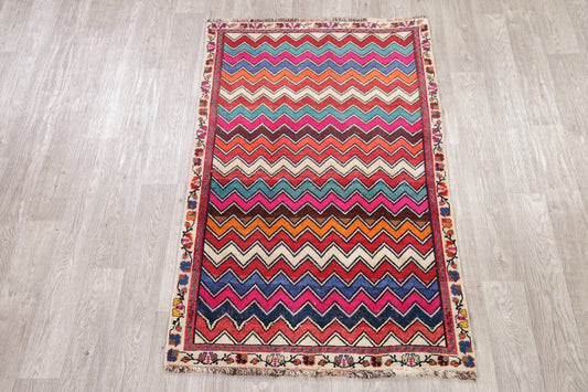 Geometric Gabbeh Persian Hand-Knotted 3x5 Wool Rug