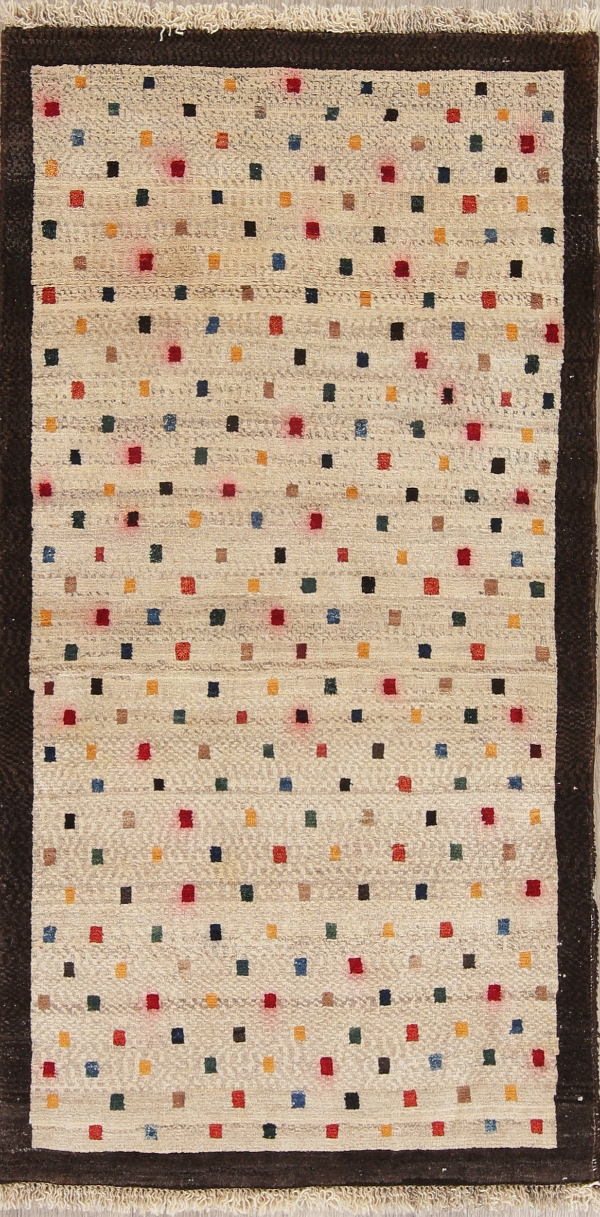 All-Over Geometric Gabbeh Persian Hand-Knotted 3x5 Wool Rug