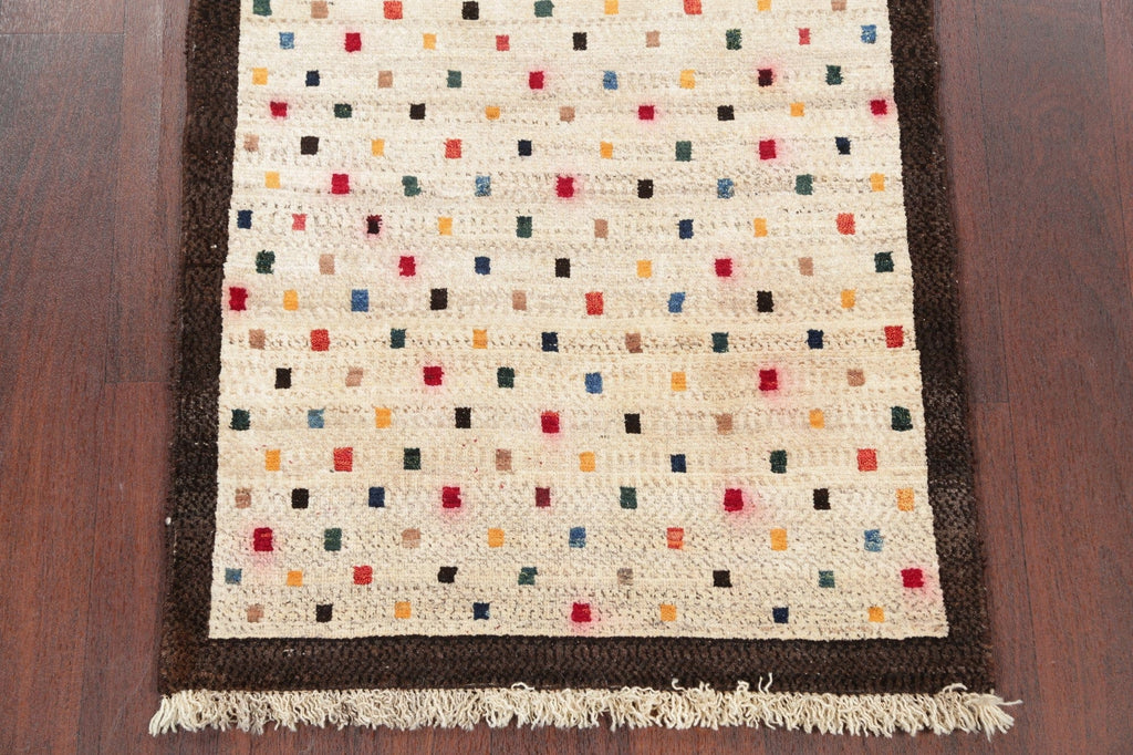 All-Over Geometric Gabbeh Persian Hand-Knotted 3x5 Wool Rug