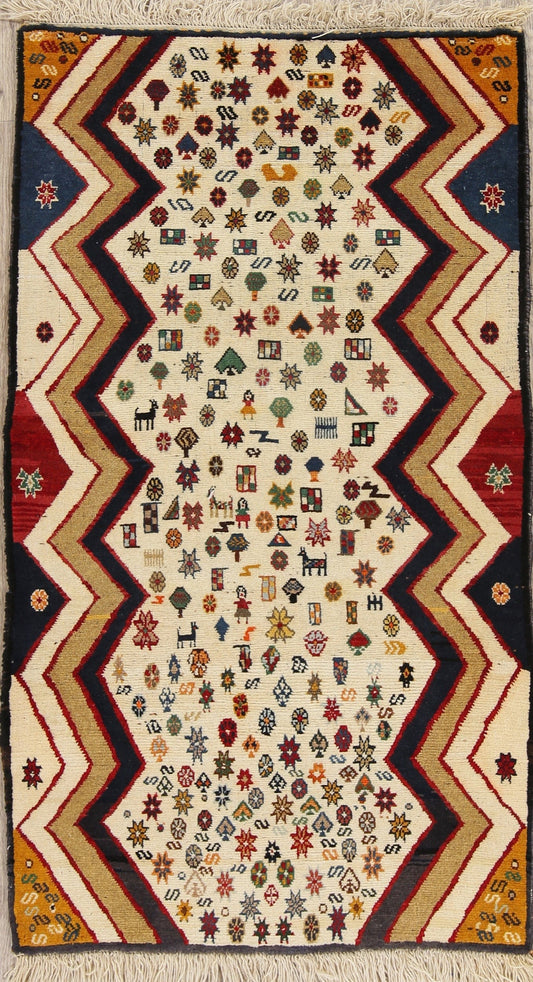 Geometric Gabbeh Persian Hand-Knotted 3x5 Wool Rug