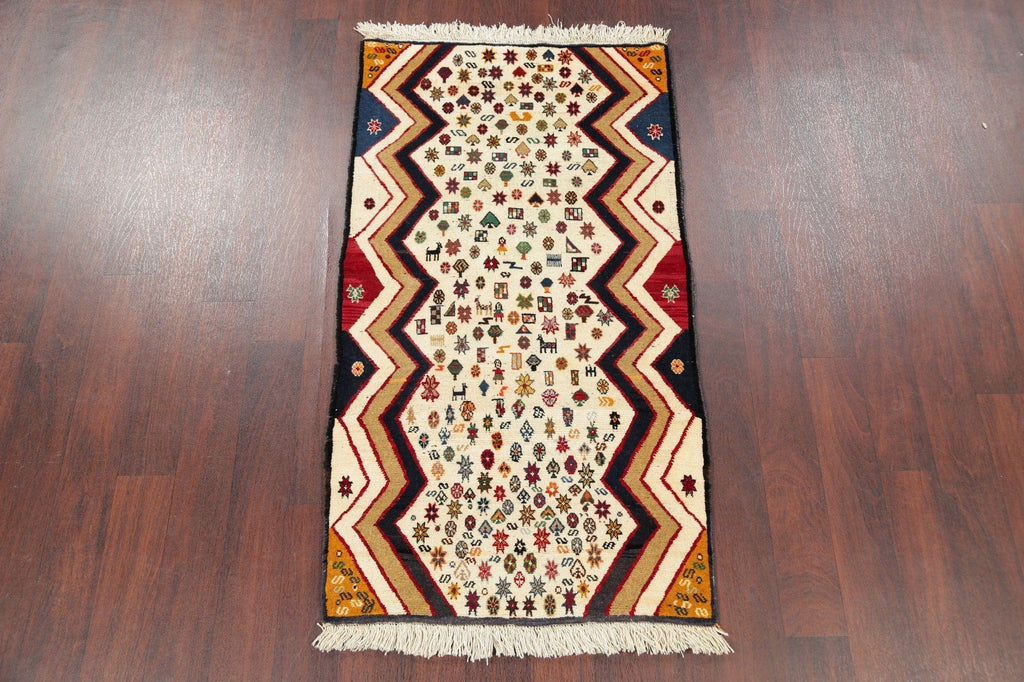 Geometric Gabbeh Persian Hand-Knotted 3x5 Wool Rug