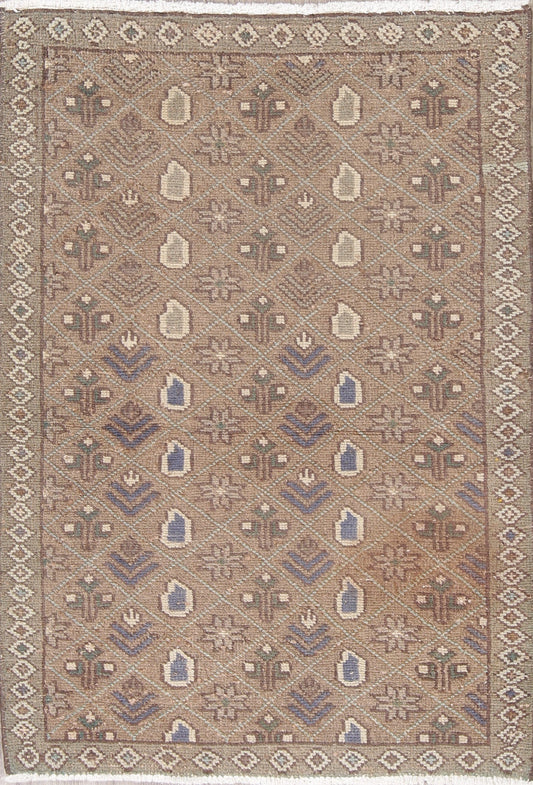 Muted Light Brown Hamedan Persian Distressed Rug 3x4