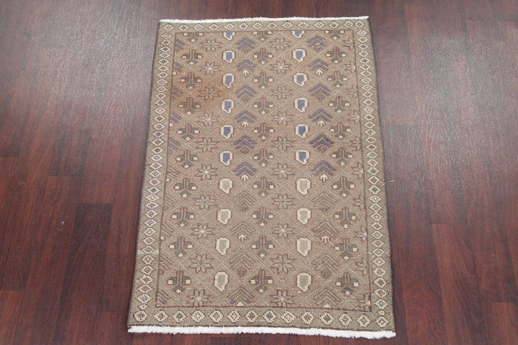 Muted Light Brown Hamedan Persian Distressed Rug 3x4