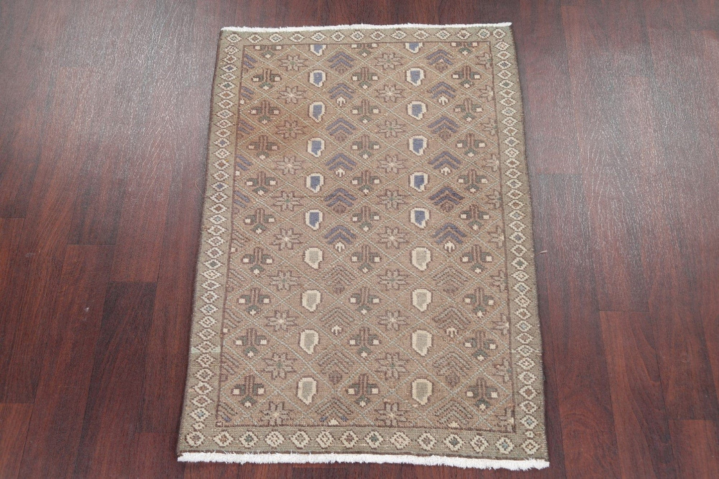 Muted Light Brown Hamedan Persian Distressed Rug 3x4