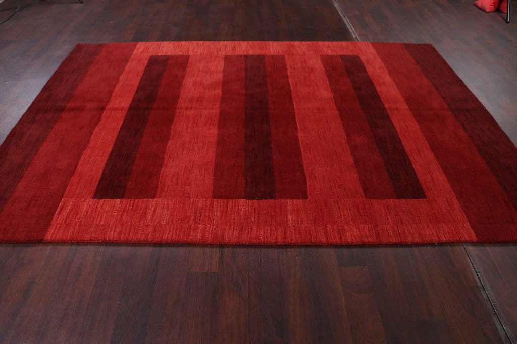 Stripe Red Modern Gabbeh Oriental Area Rug 7x10