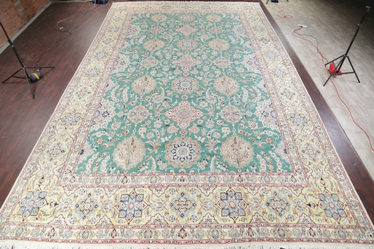 Palace Sized Wool/Silk Nain Persian Green Rug 16x26
