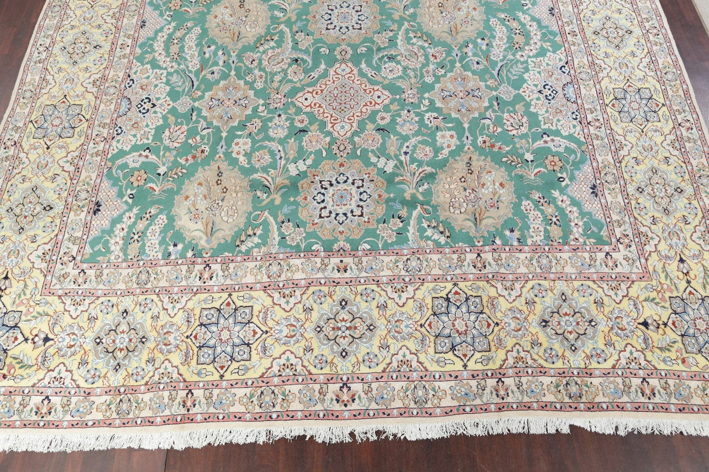 Palace Sized Wool/Silk Nain Persian Green Rug 16x26