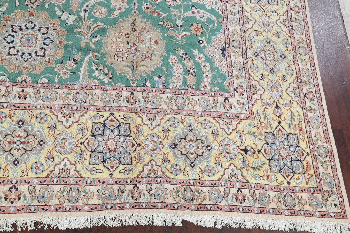 Palace Sized Wool/Silk Nain Persian Green Rug 16x26