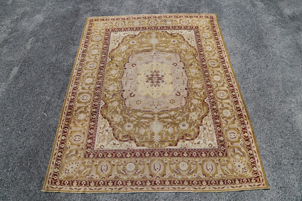 Pre-1900 Vegetable Dye Gold Agra Indian Rug 10x13