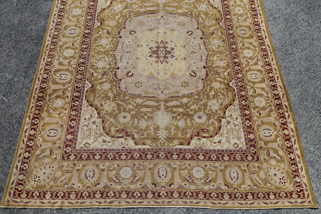 Pre-1900 Vegetable Dye Gold Agra Indian Rug 10x13