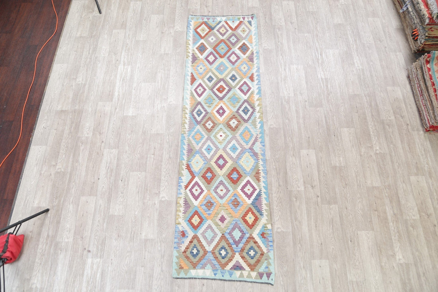 Flat-Weave Kilim Turkish Runner Rug Wool 3x9