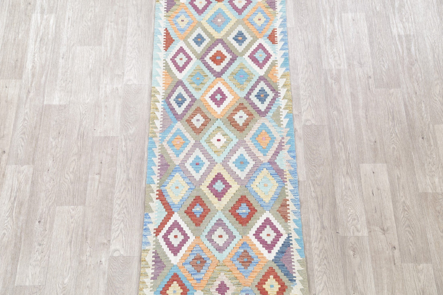 Flat-Weave Kilim Turkish Runner Rug Wool 3x9