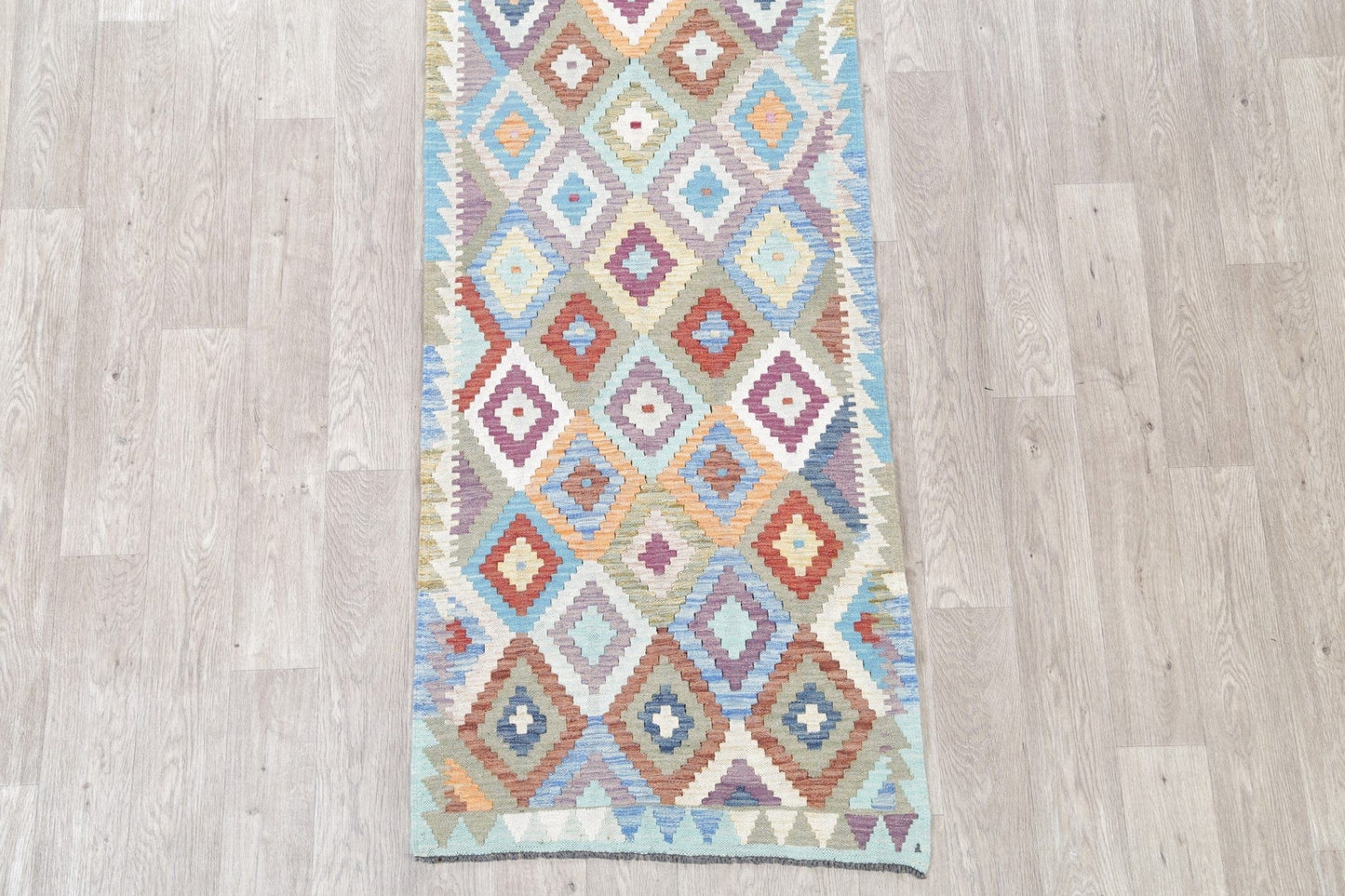 Flat-Weave Kilim Turkish Runner Rug Wool 3x9