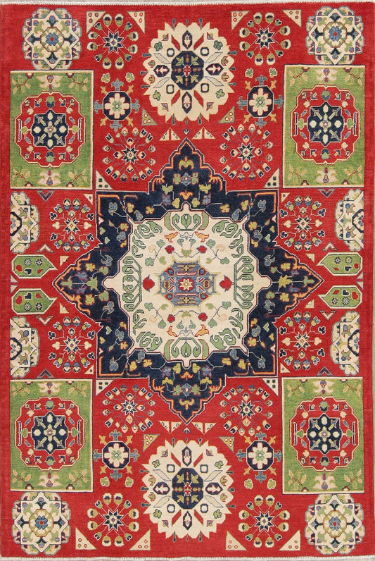 Geometric Red Kazak Pakistan Wool Rug 6x9
