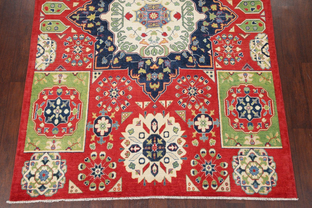 Geometric Red Kazak Pakistan Wool Rug 6x9