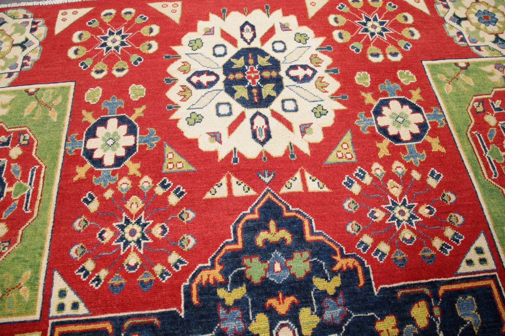 Geometric Red Kazak Pakistan Wool Rug 6x9