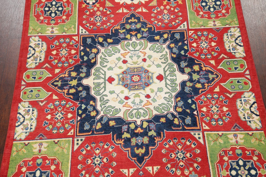 Geometric Red Kazak Pakistan Wool Rug 6x9