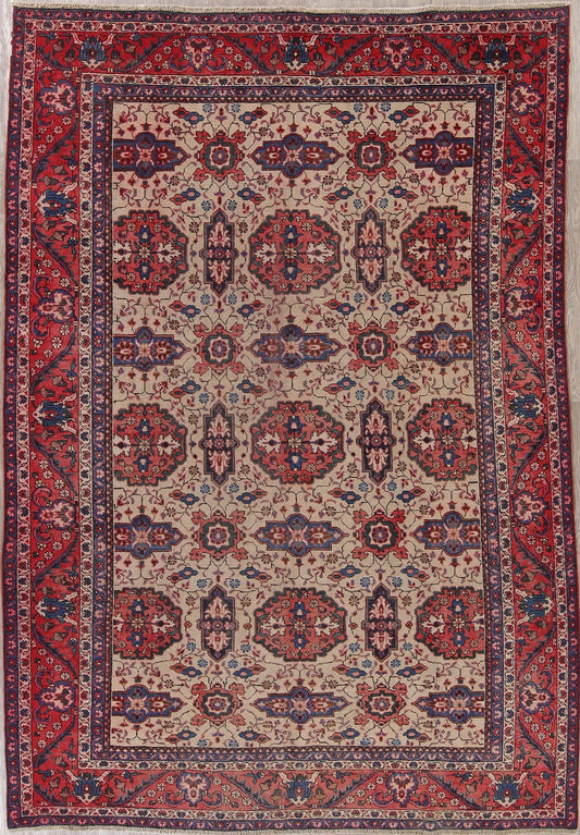 Geometric Antique Heriz Persian Wool Rug 8x11