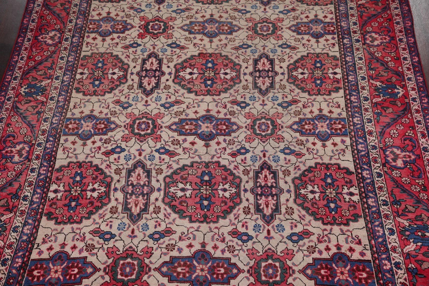 Geometric Antique Heriz Persian Wool Rug 8x11