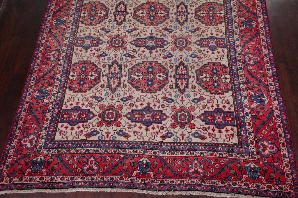 Geometric Antique Heriz Persian Wool Rug 8x11