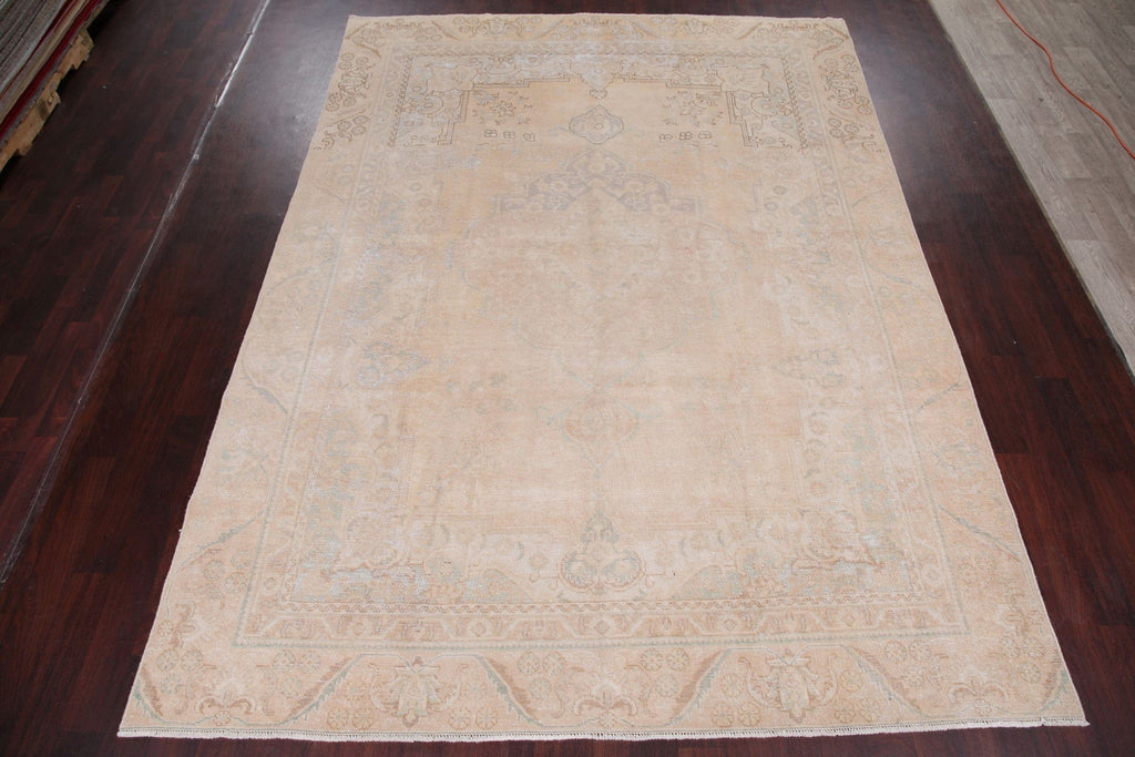 Antique Tabriz Muted Distressed Persian Rug 9x12