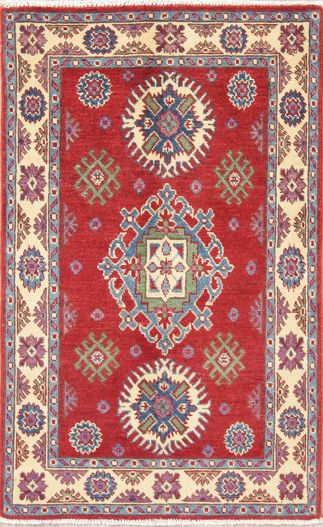 Geometric Kazak Pakistan Wool Rug 3x4