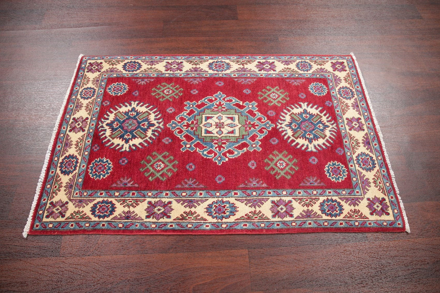 Geometric Kazak Pakistan Wool Rug 3x4