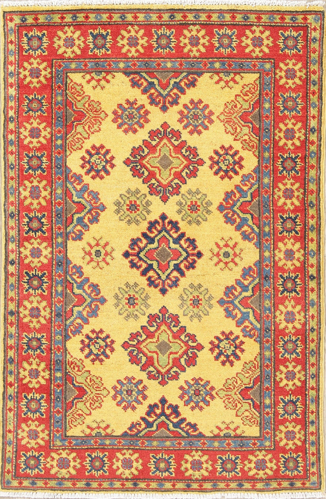 Gold Geometric Kazak-Chechen Oriental Rug 3x4