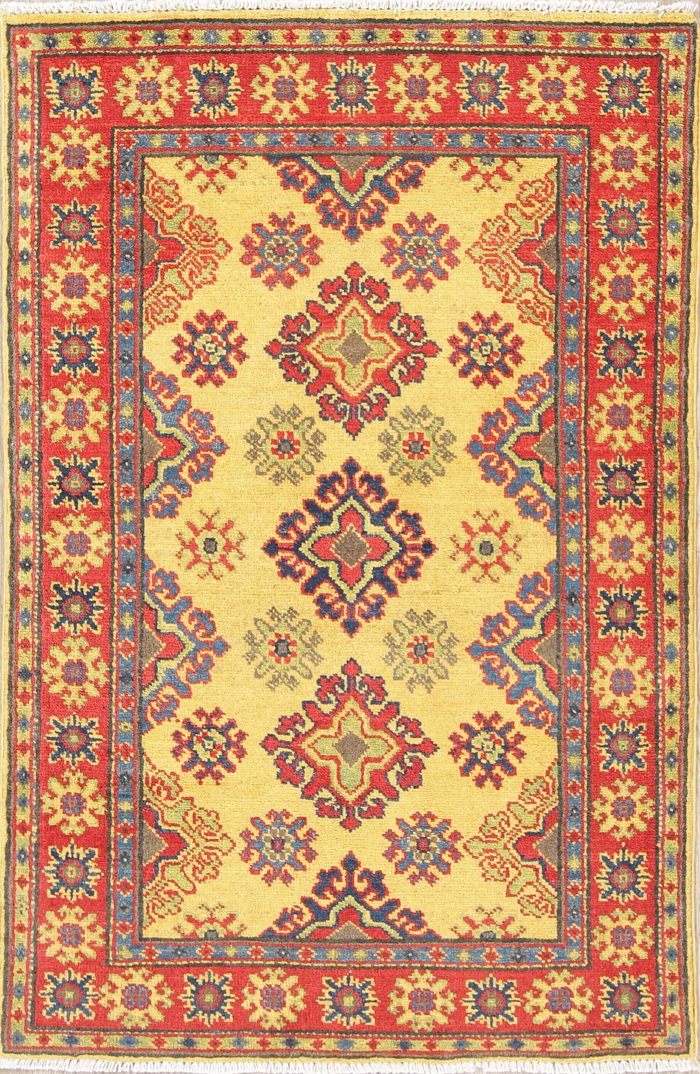 Gold Geometric Kazak-Chechen Oriental Rug 3x4