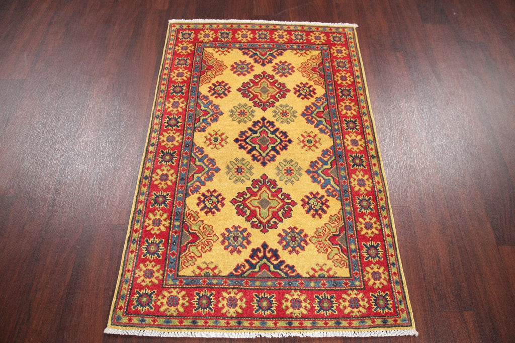 Gold Geometric Kazak-Chechen Oriental Rug 3x4