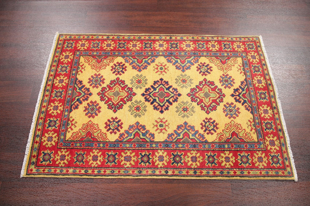 Gold Geometric Kazak-Chechen Oriental Rug 3x4