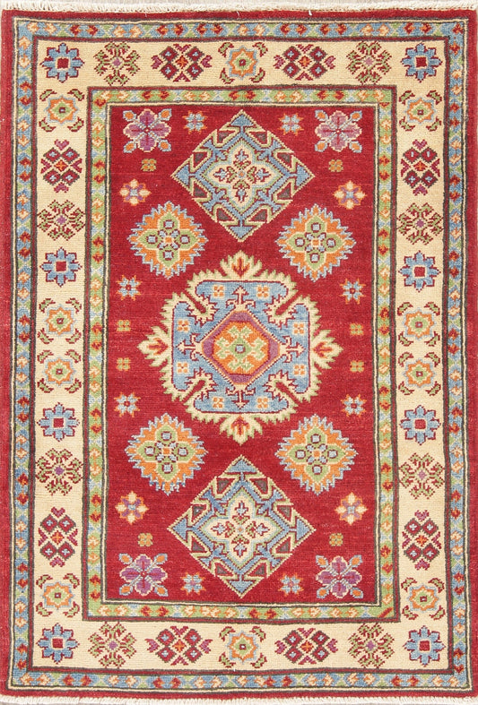 Geometric Red Kazak Pakistan Wool Rug 3x4