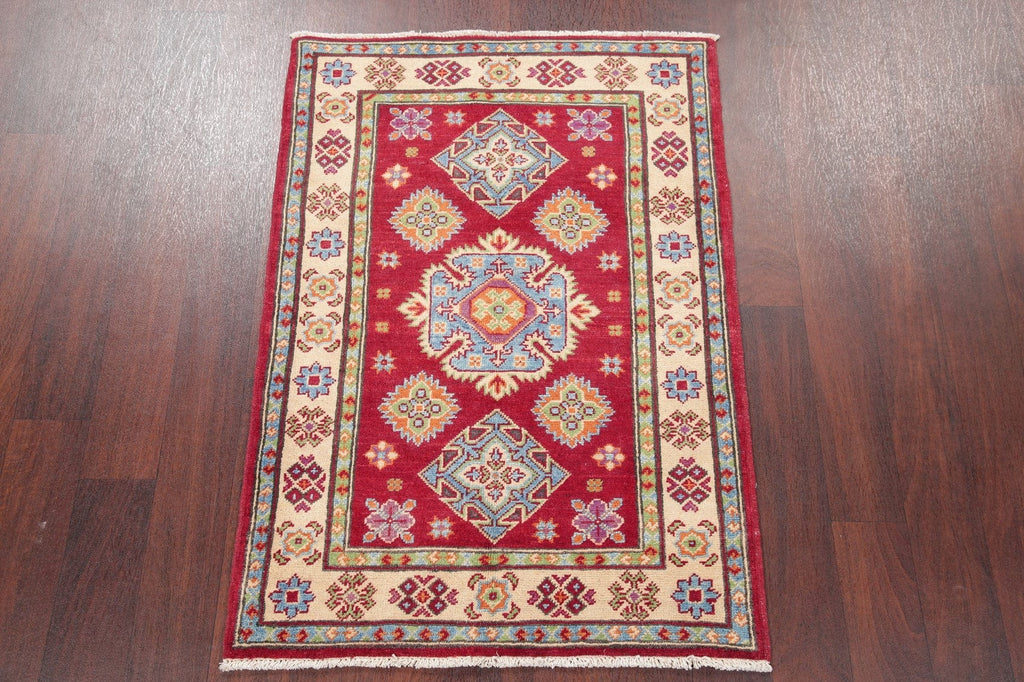 Geometric Red Kazak Pakistan Wool Rug 3x4