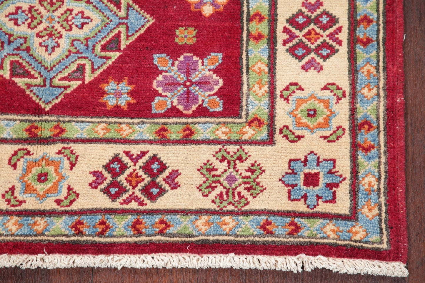 Geometric Red Kazak Pakistan Wool Rug 3x4