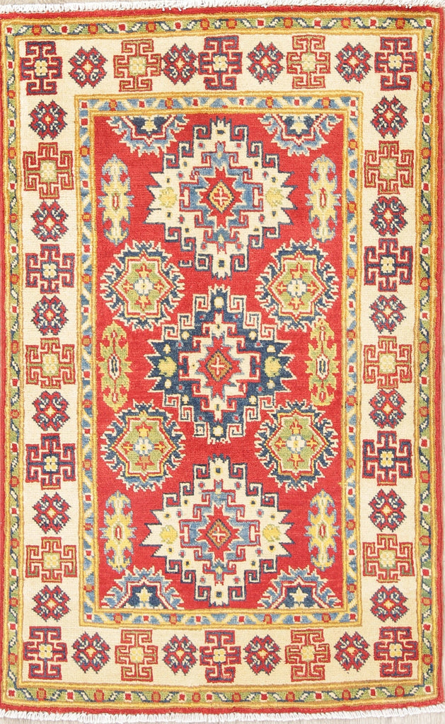 Red Geometric Kazak Pakistan Wool Rug 3x4