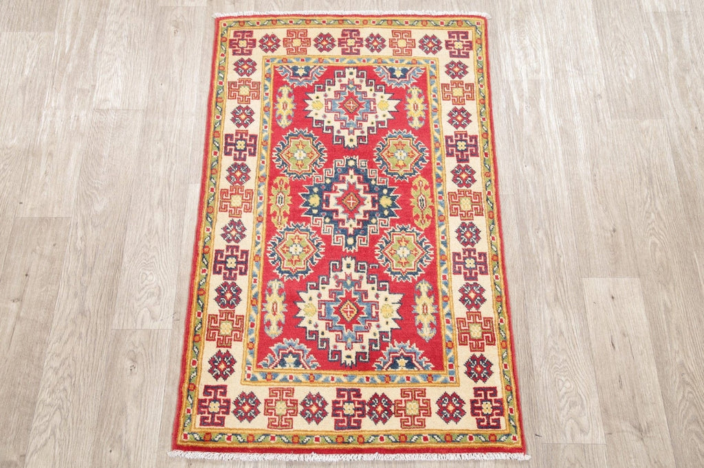 Red Geometric Kazak Pakistan Wool Rug 3x4