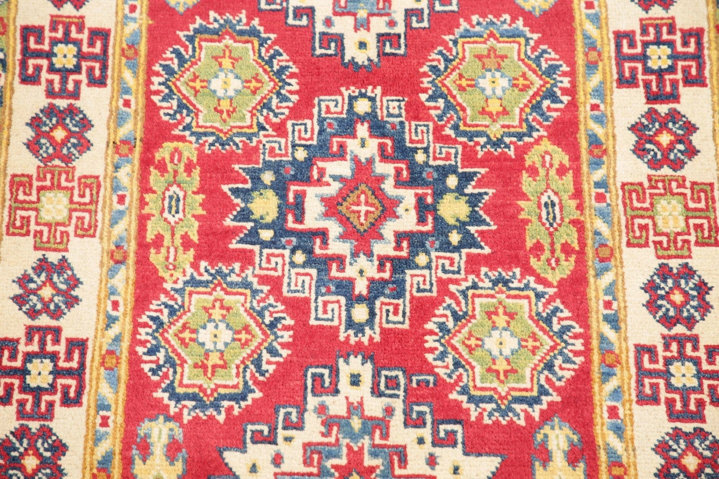 Red Geometric Kazak Pakistan Wool Rug 3x4