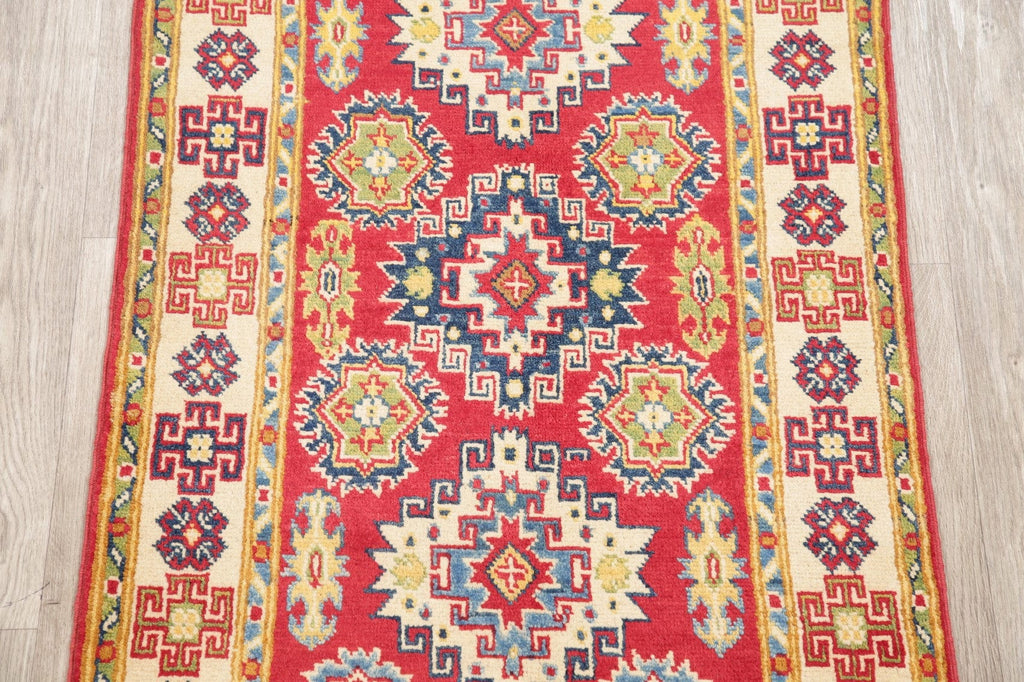 Red Geometric Kazak Pakistan Wool Rug 3x4