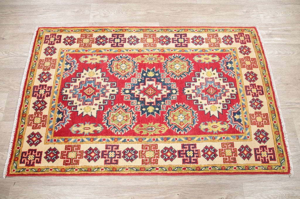 Red Geometric Kazak Pakistan Wool Rug 3x4