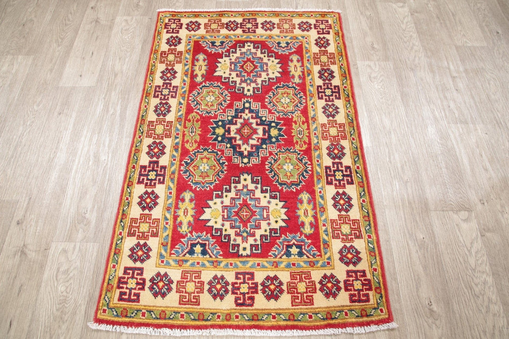 Red Geometric Kazak Pakistan Wool Rug 3x4