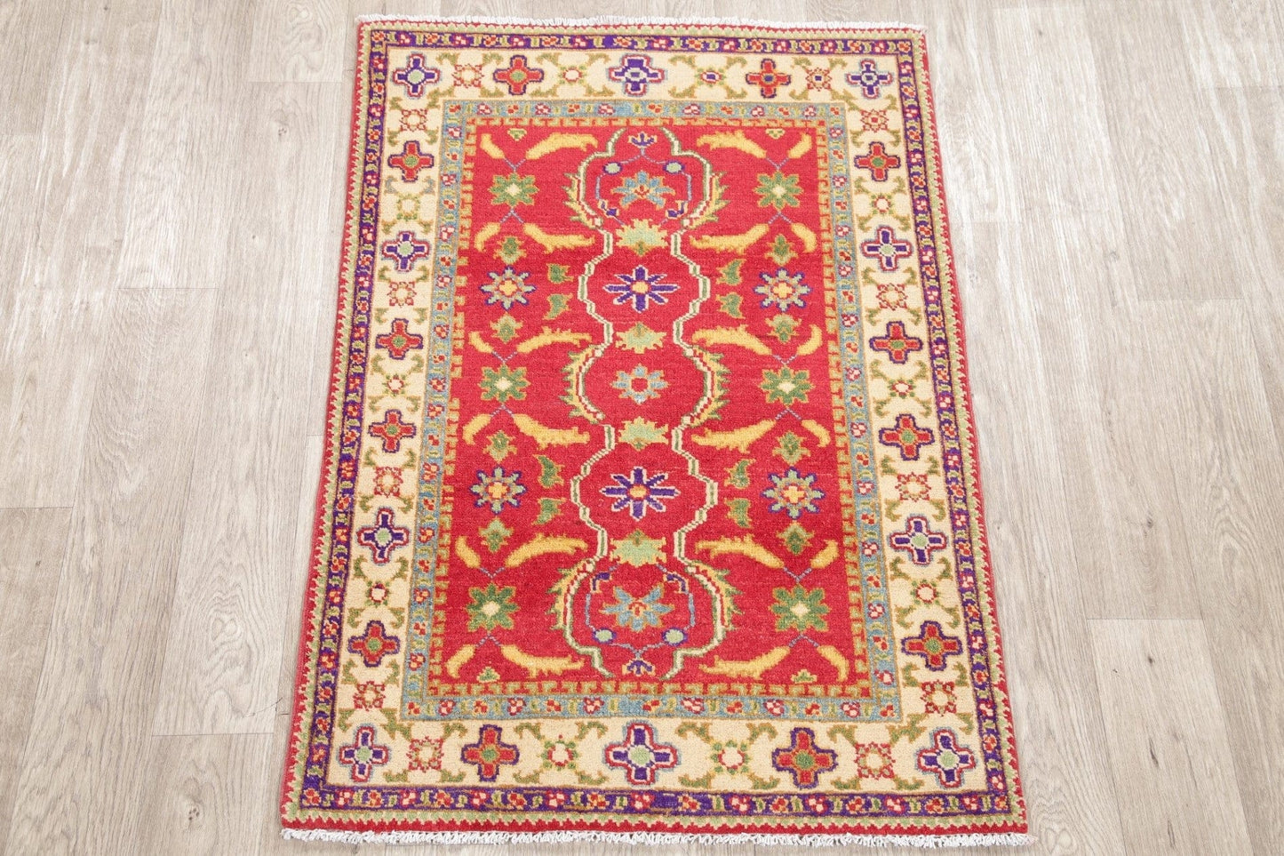 Geometric Kazak Pakistan Wool Rug 3x4