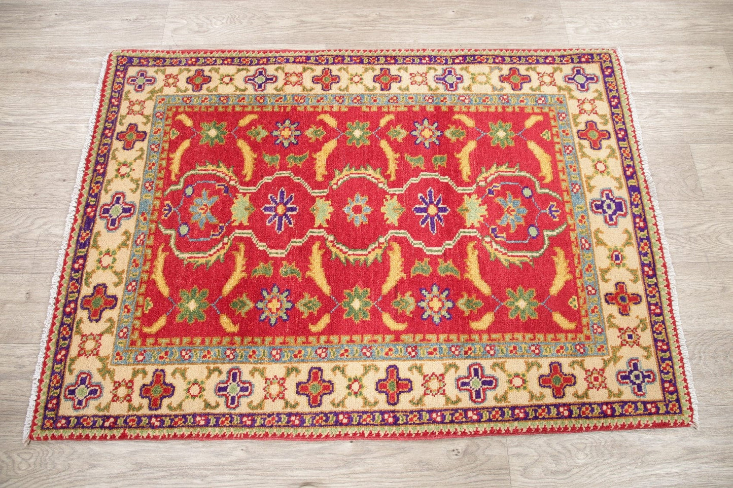 Geometric Kazak Pakistan Wool Rug 3x4