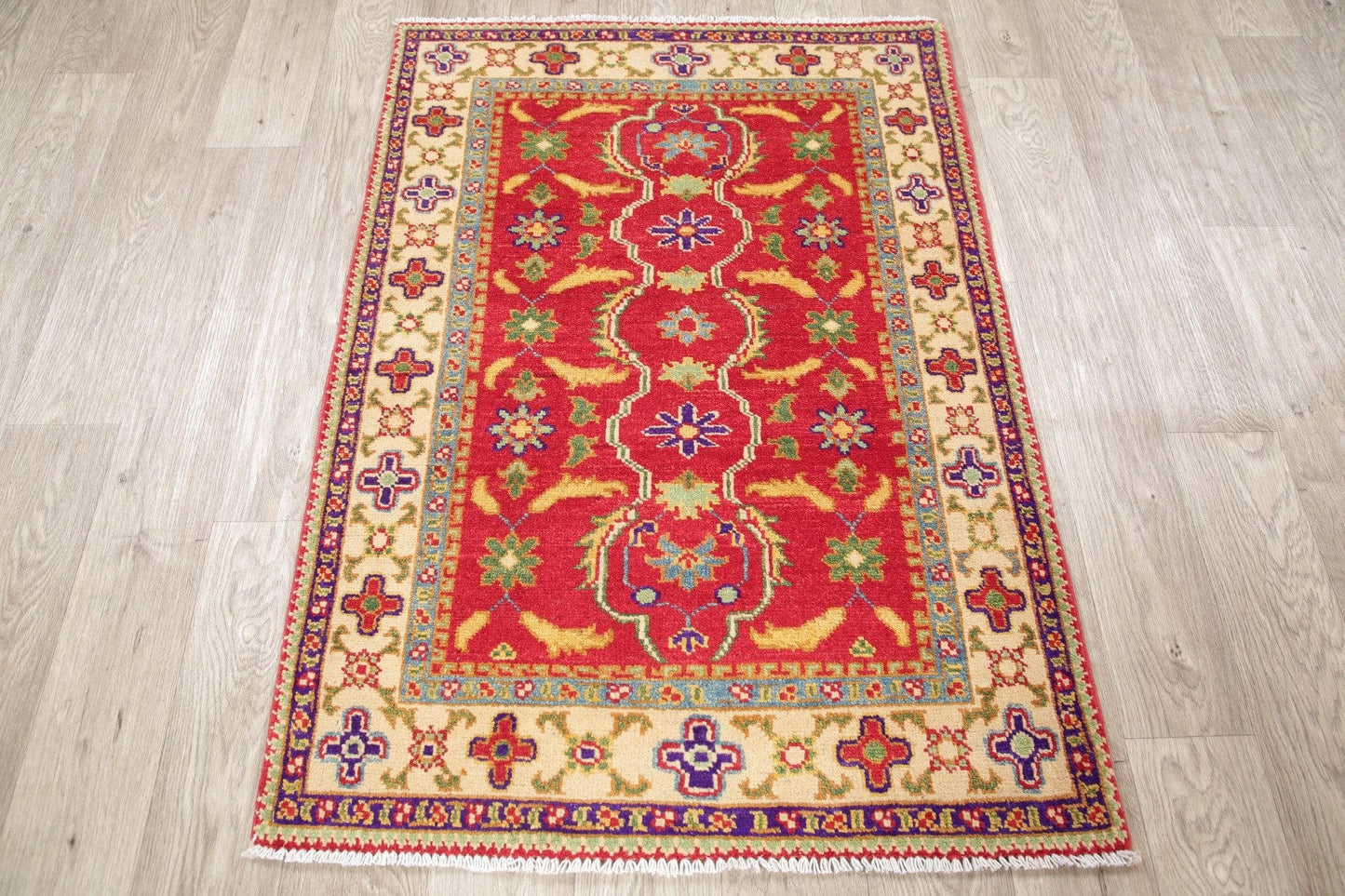 Geometric Kazak Pakistan Wool Rug 3x4